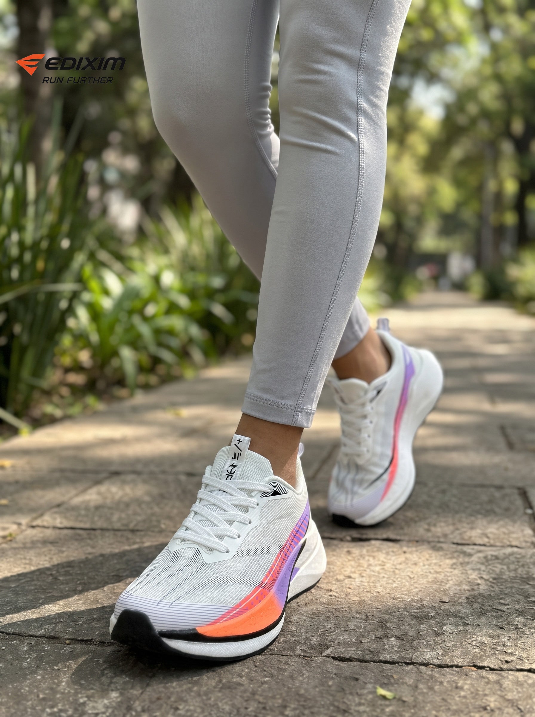 EDIXIM White Rainbow Gradient Strip Women Road Running Sneakers Ultra-Light Breathable Mesh Thick Shock Absorbing Cushion Athletic Trainers for City Street Jogging Marathon Daily Workout