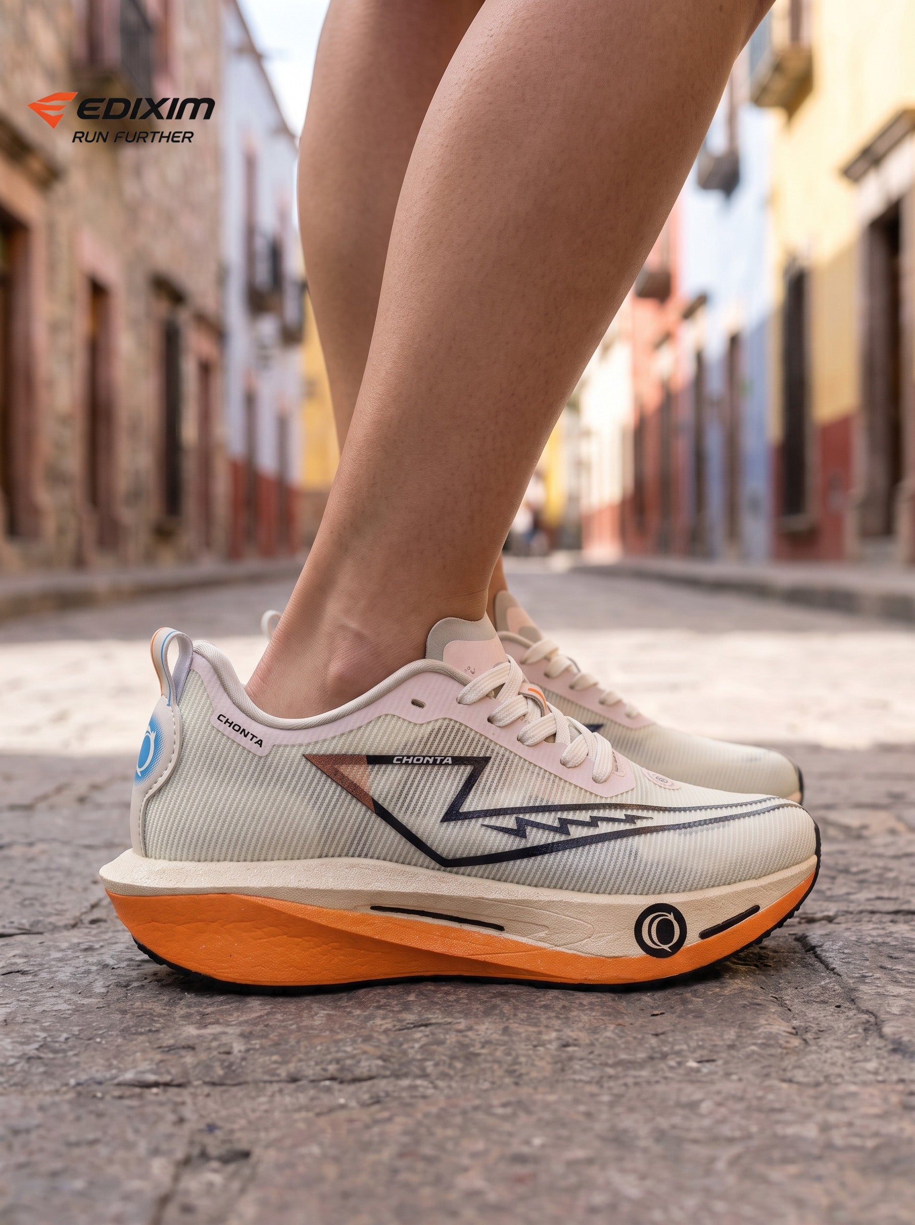 EDIXIM CHONTA Cream Orange Women Road Running Sneakers Hollow Thick Cushion Breathable Mesh Shock Absorbing Athletic Trainers for Latin Colonial Town Street Jogging Marathon Daily Workout