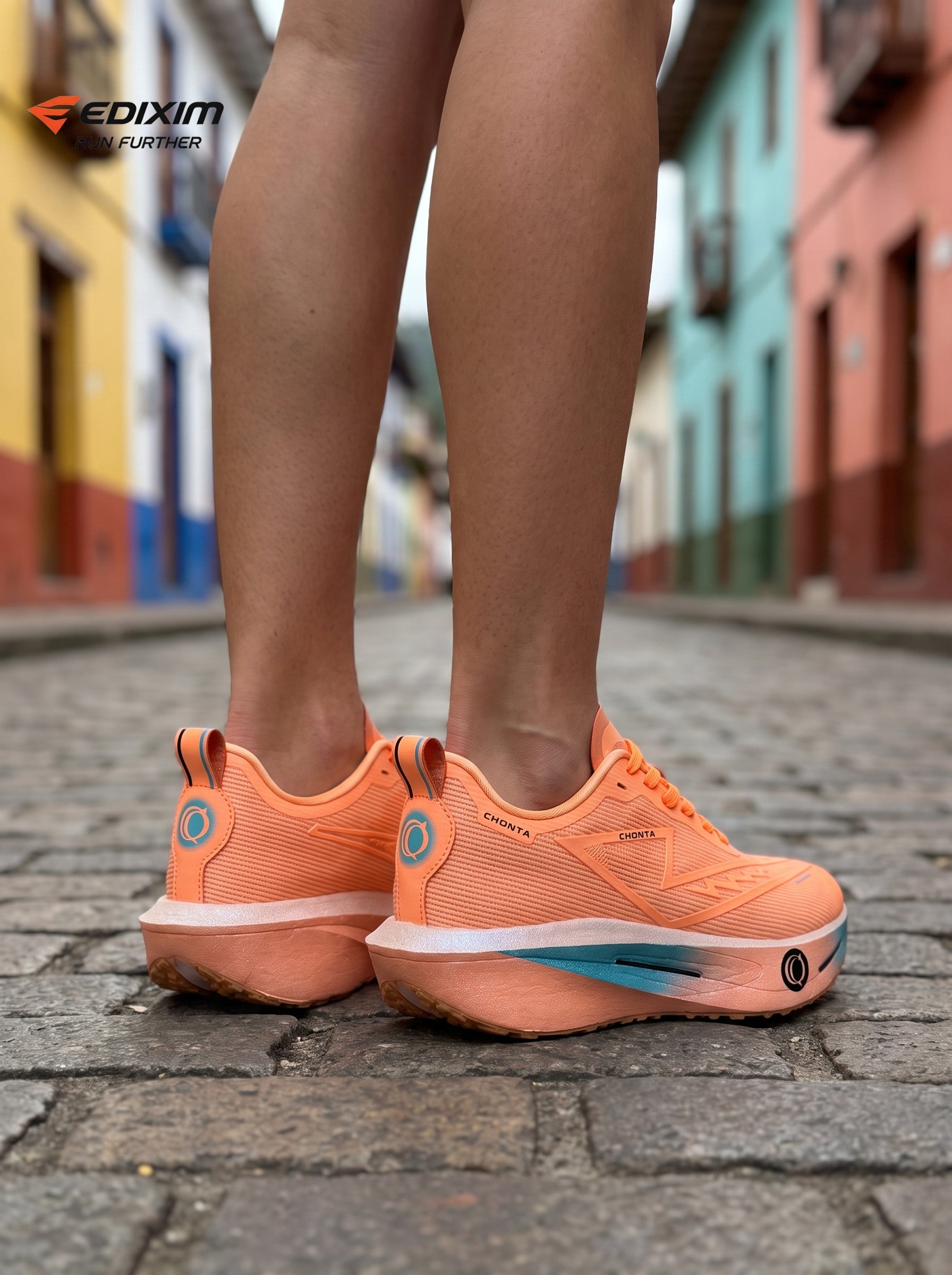EDIXIM CHONTA Orange Blue Gradient Women Road Running Sneakers Hollow Thick Cushion Breathable Mesh Shock Absorbing Athletic Trainers for Latin Town Street Jogging Marathon Daily Workout