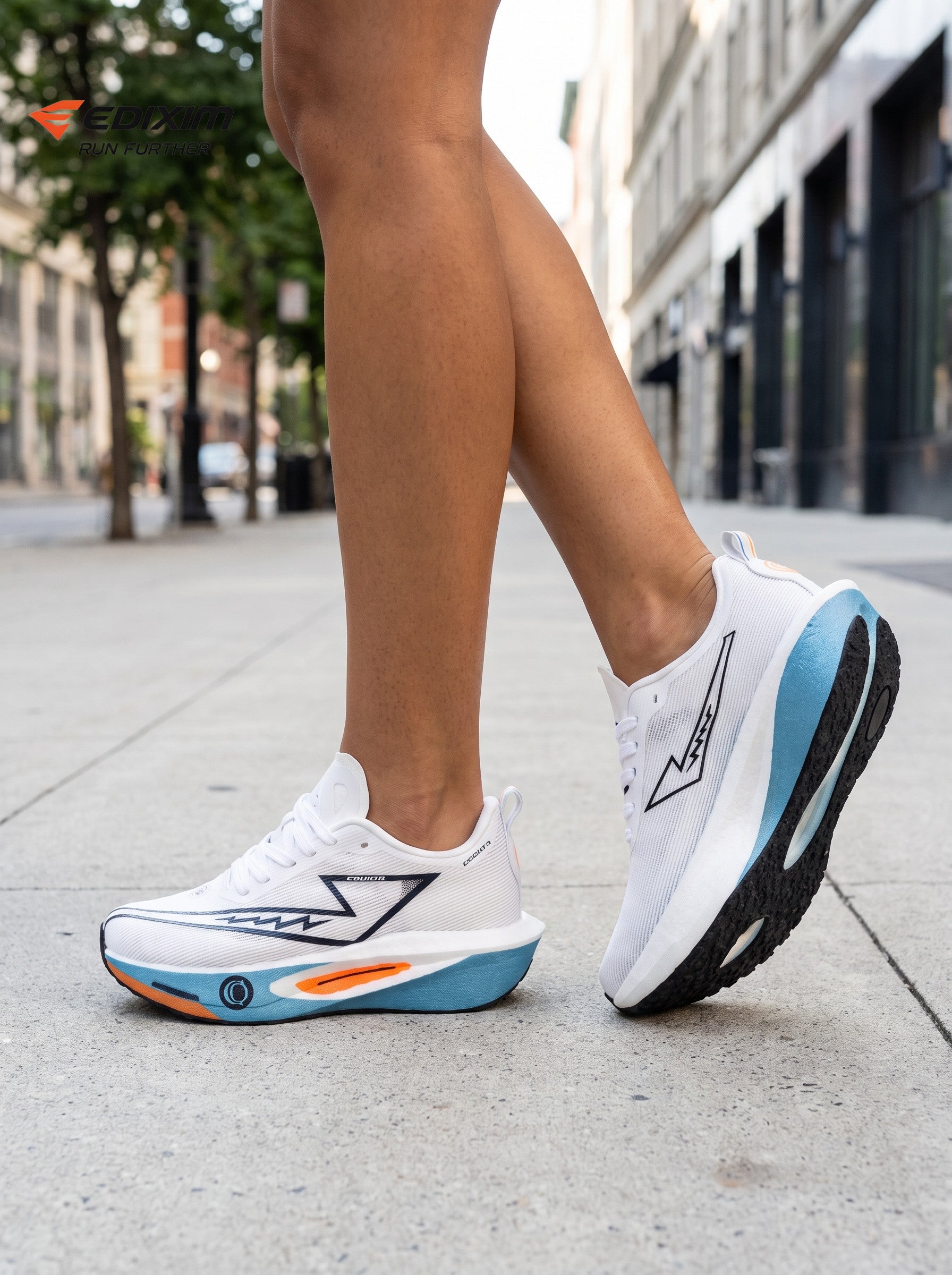 EDIXIM White Blue Orange Hollow Midsole Women Running Sneakers Lightweight Breathable Mesh Shock Absorbing Athletic Trainers for Marathon Jogging Gym Daily Casual Run Further