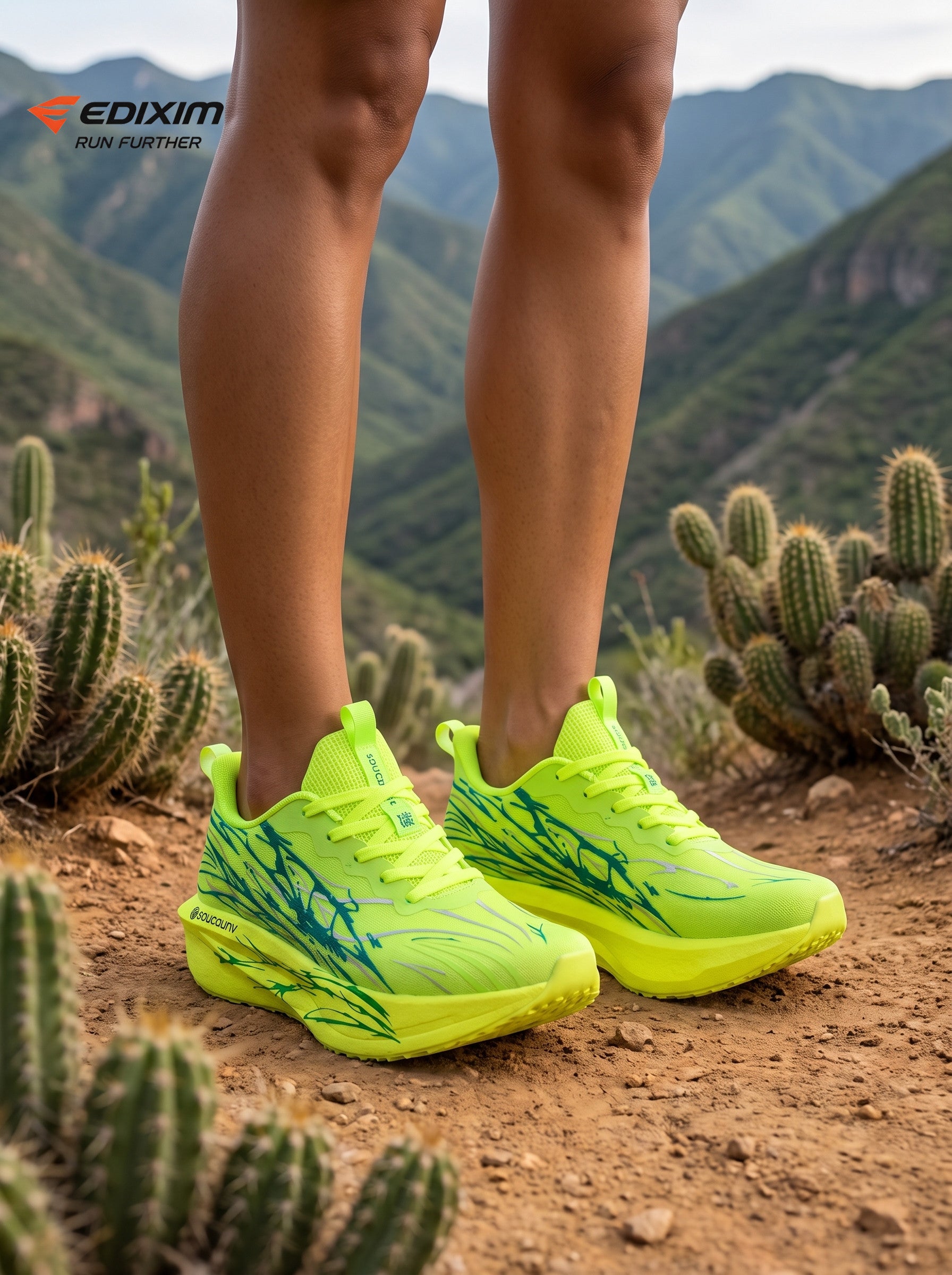 EDIXIM Fluorescent Neon Green Teal Abstract Print Women Road Running Sneakers Ultra-Light Breathable Mesh Thick Shock Absorbing Wedge Cushion Athletic Trainers for Desert Mountain Trail Jogging Marathon Daily Workout