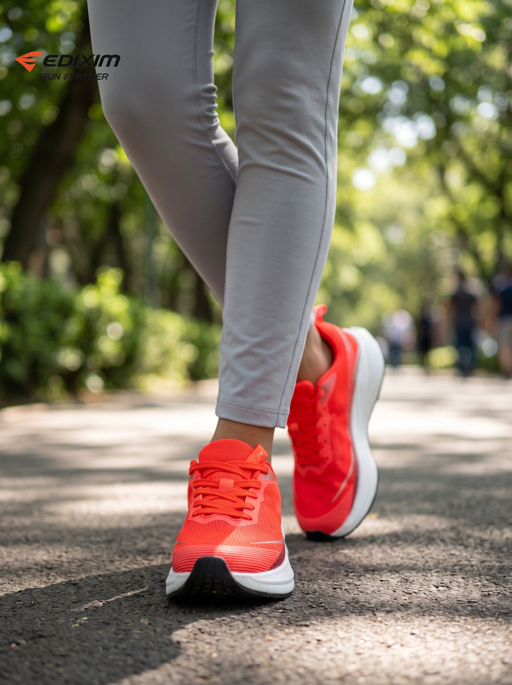 EDIXIM Bright Red Gradient Mesh Women Road Running Sneakers Ultra-Light Breathable Knit Thick White Wedge Shock Absorbing Cushion Athletic Trainers for City High-Rise Jogging Marathon Daily Fitness