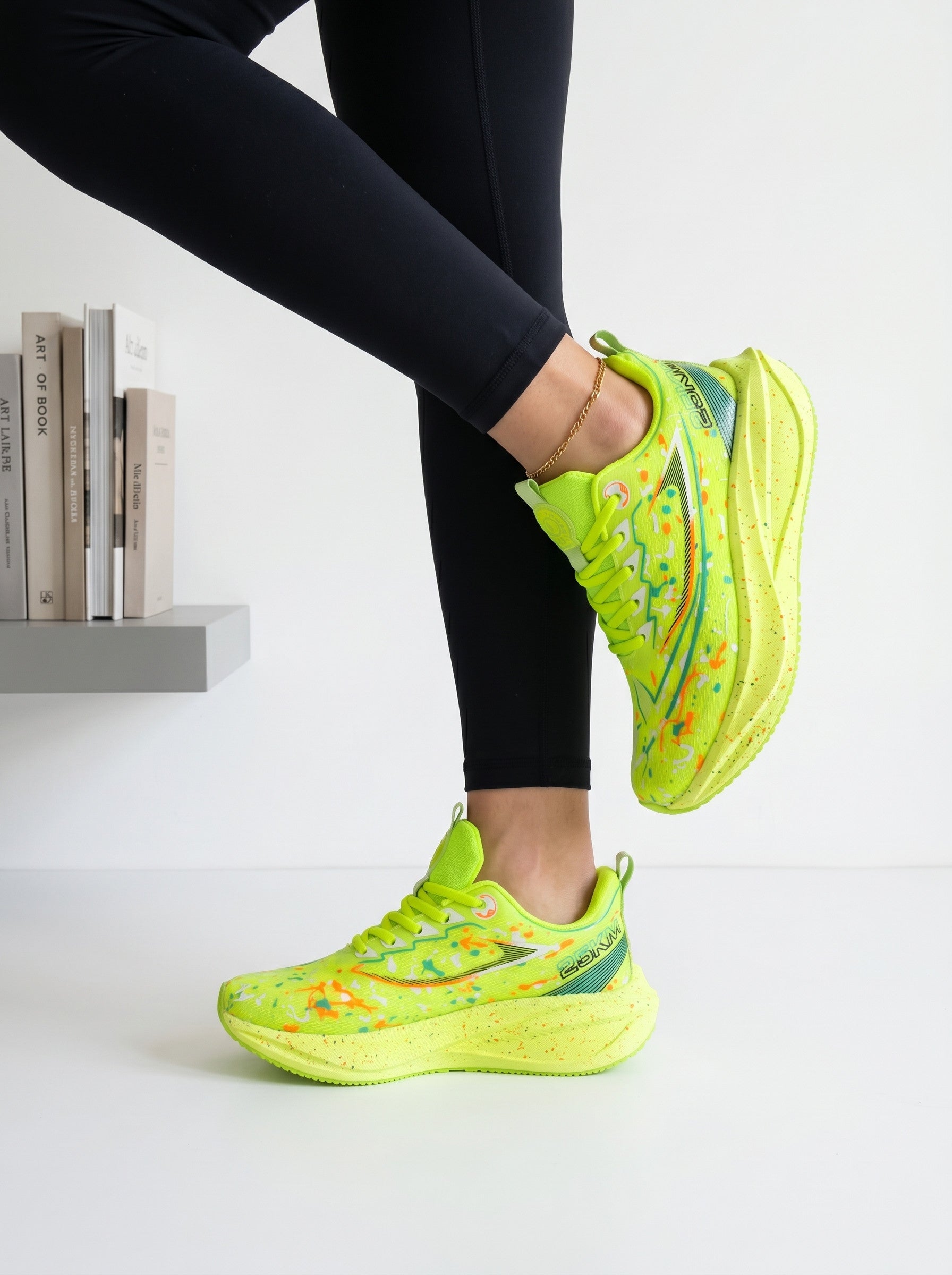 Neon Fluorescent Green Gradient Women Running Sneakers Light Breathable Athletic Trainers Edixim