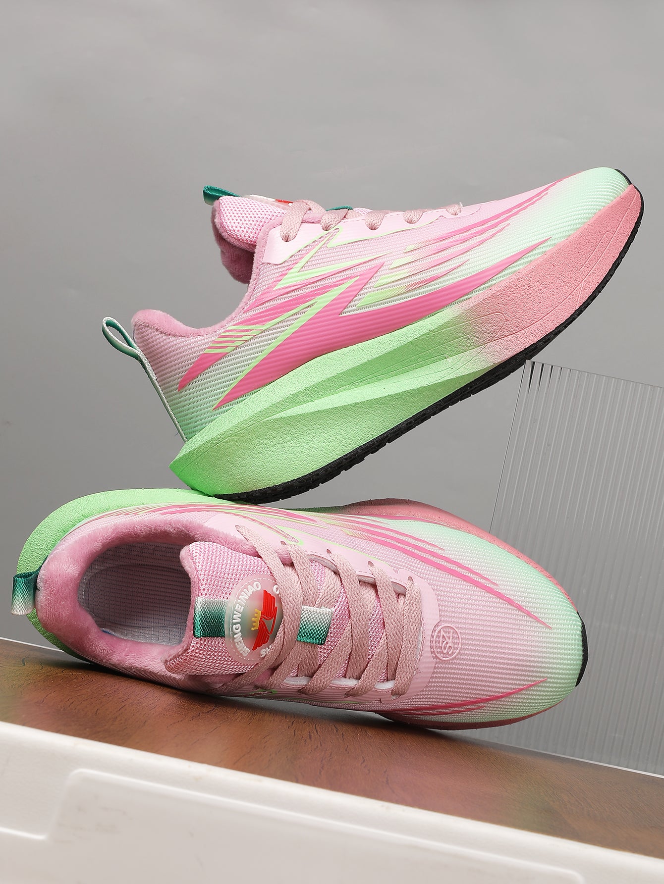 Pink Green Gradient Women's Athletic Running Sneakers | Breathable Lightweight | Edixim