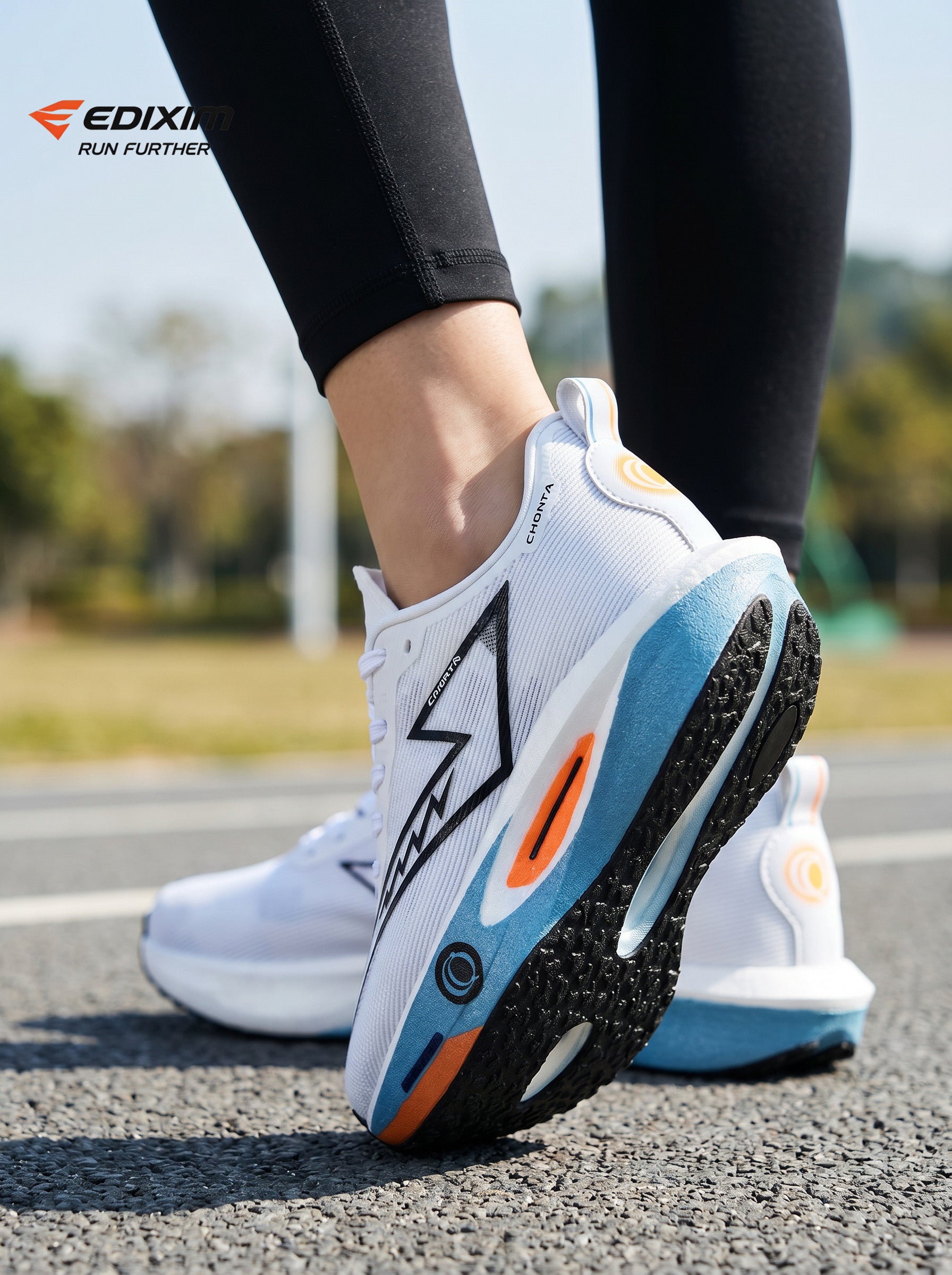 EDIXIM White Blue Orange Hollow Midsole Women Running Sneakers Lightweight Breathable Mesh Shock Absorbing Athletic Trainers for Marathon Jogging Gym Daily Casual Run Further