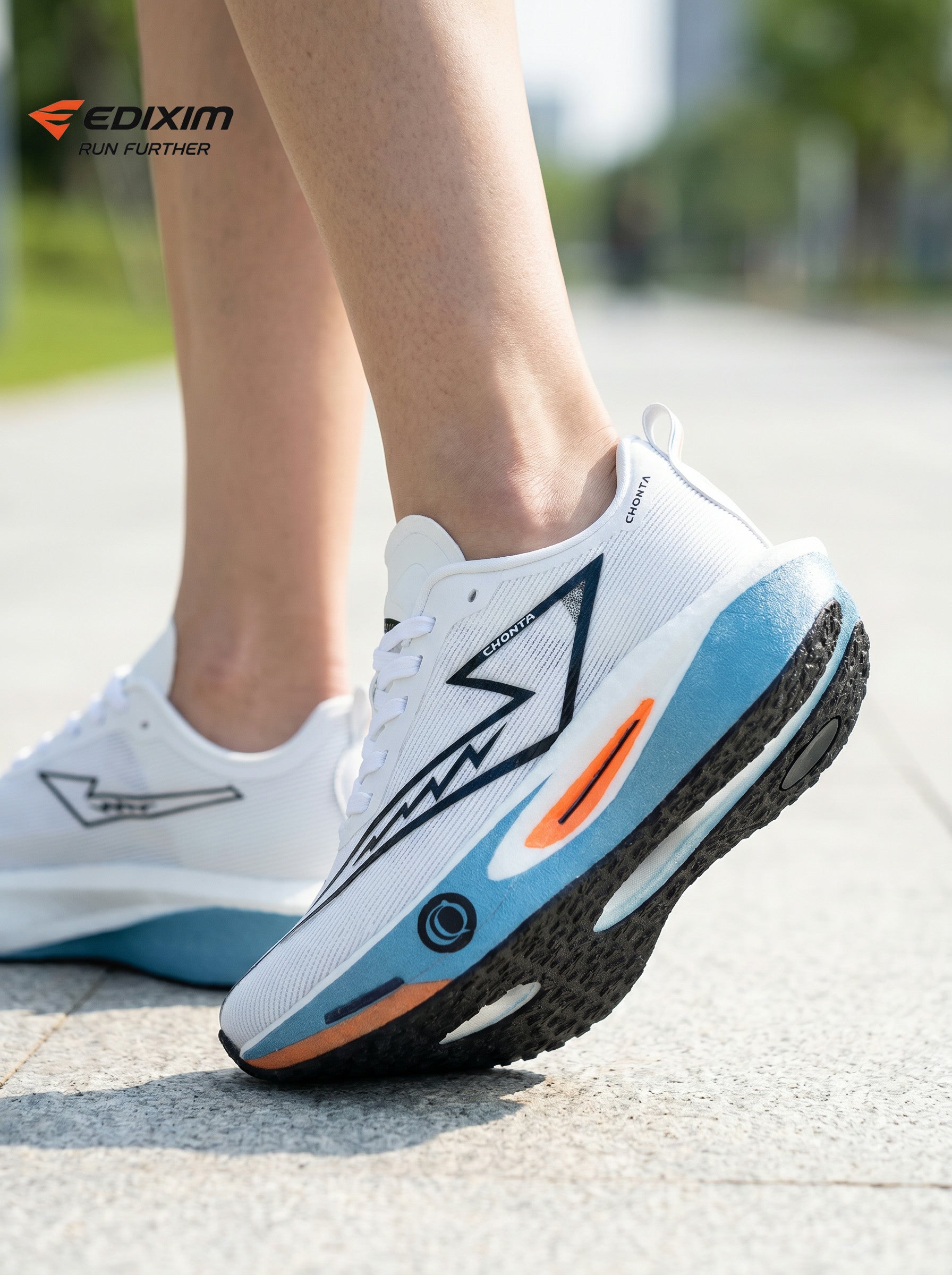 EDIXIM White Blue Orange Hollow Midsole Women Running Sneakers Lightweight Breathable Mesh Shock Absorbing Athletic Trainers for Marathon Jogging Gym Daily Casual Run Further
