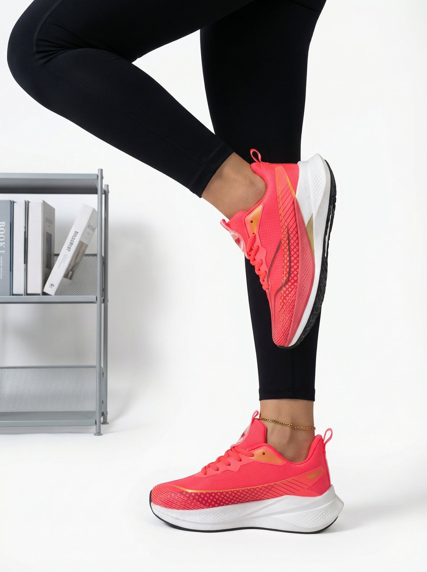 Coral Red Gold Women's Athletic Running Sneakers | Breathable Lightweight | Edixim