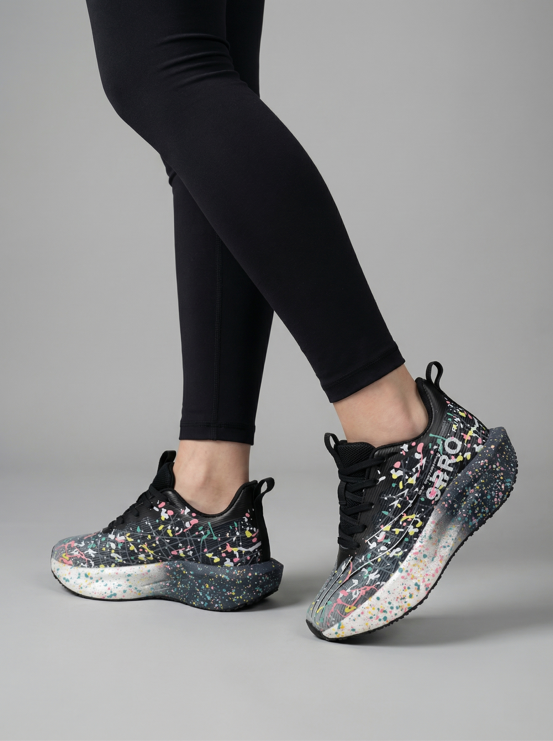 Black Multicolor Splatter Women's Athletic Running Sneakers | Breathable Lightweight | Edixim