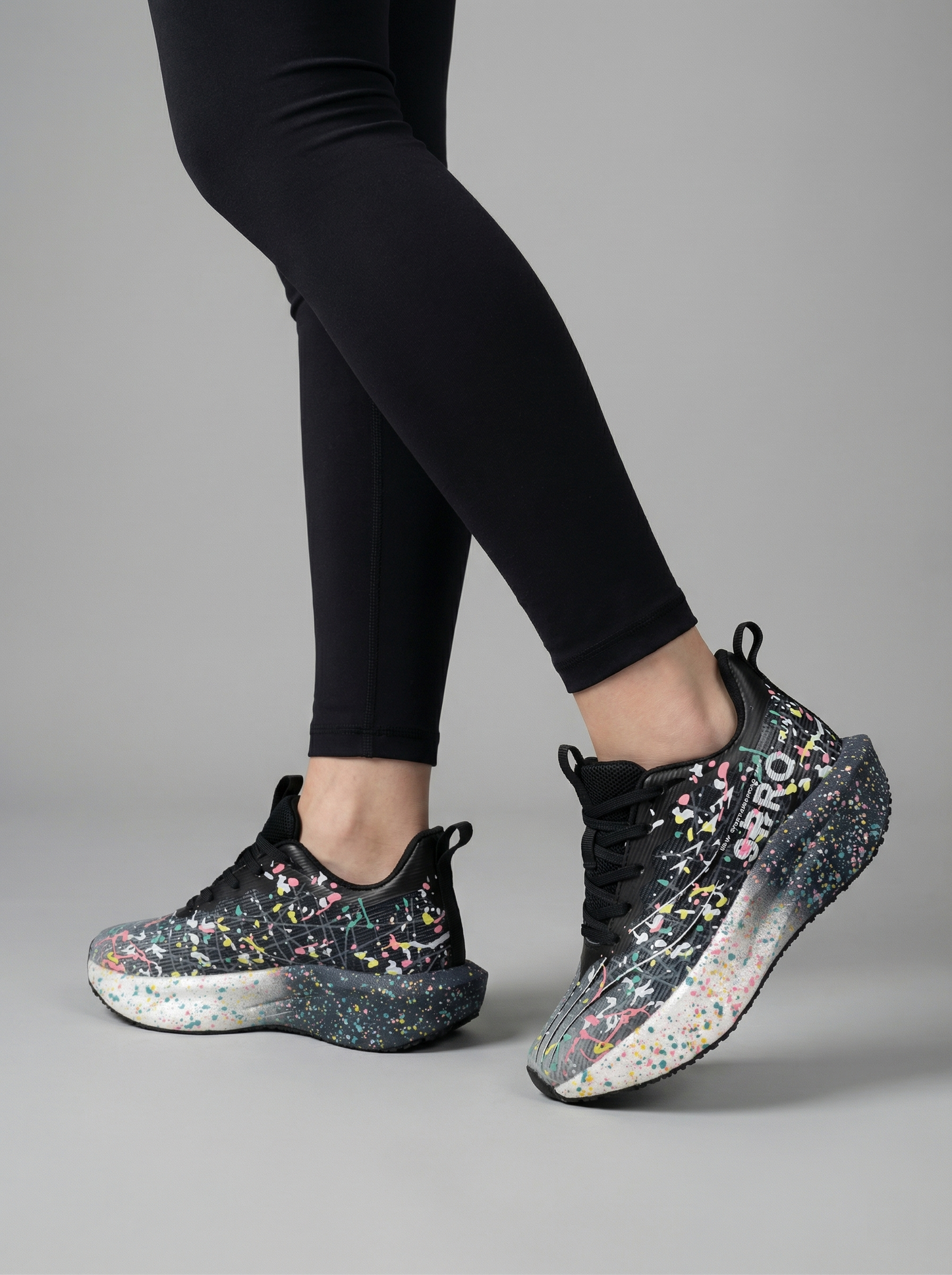 Black Multicolor Splatter Women's Athletic Running Sneakers | Breathable Lightweight | Edixim