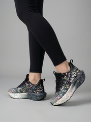Black Multicolor Splatter Women's Athletic Running Sneakers | Breathable Lightweight | Edixim