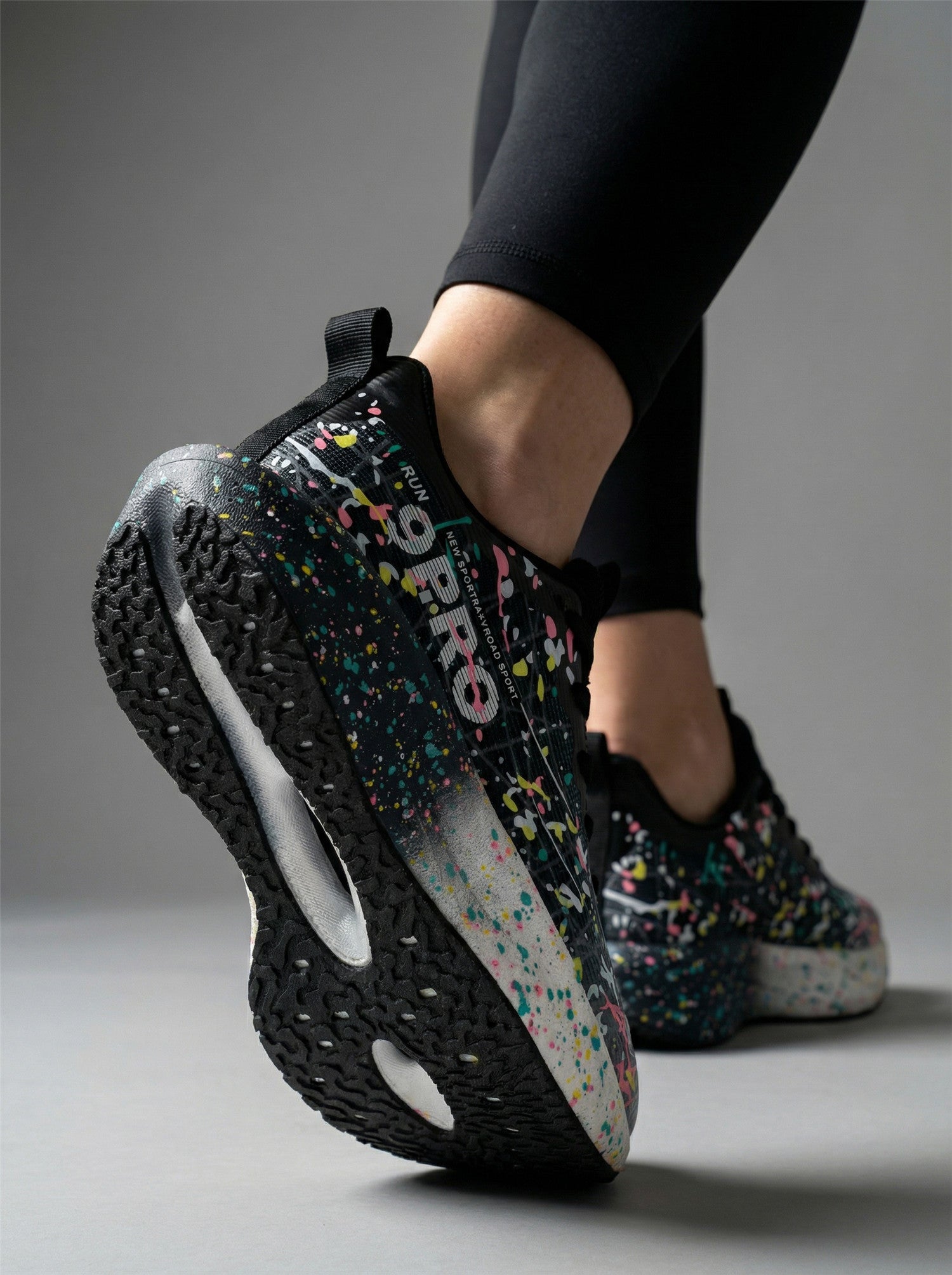 Black Multicolor Splatter Women's Athletic Running Sneakers | Breathable Lightweight | Edixim