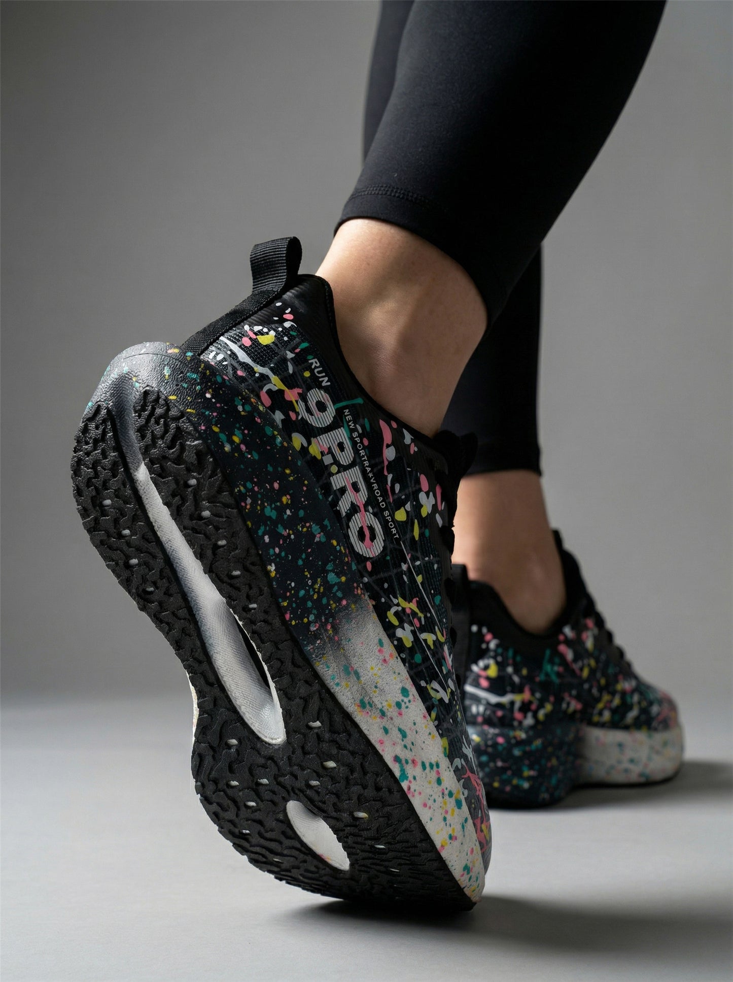 Black Multicolor Splatter Women's Athletic Running Sneakers | Breathable Lightweight | Edixim